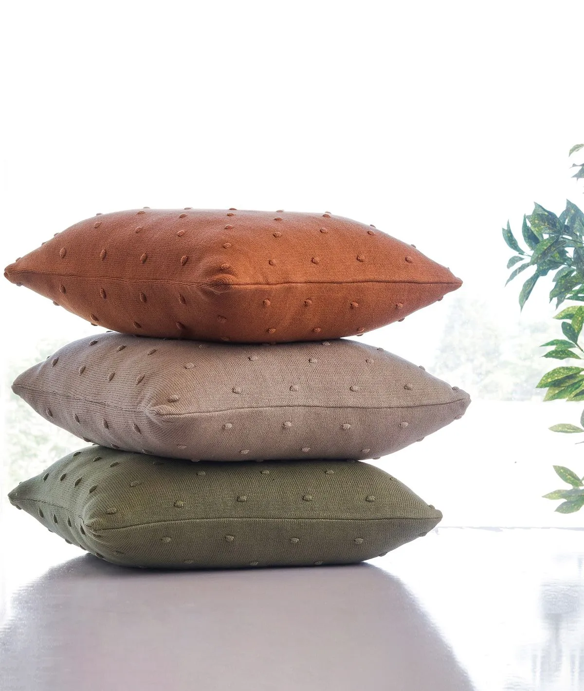 Bubble Cotton Knitted Decorative Sandy Brown Color 18 x 18 Inches Cushion Cover