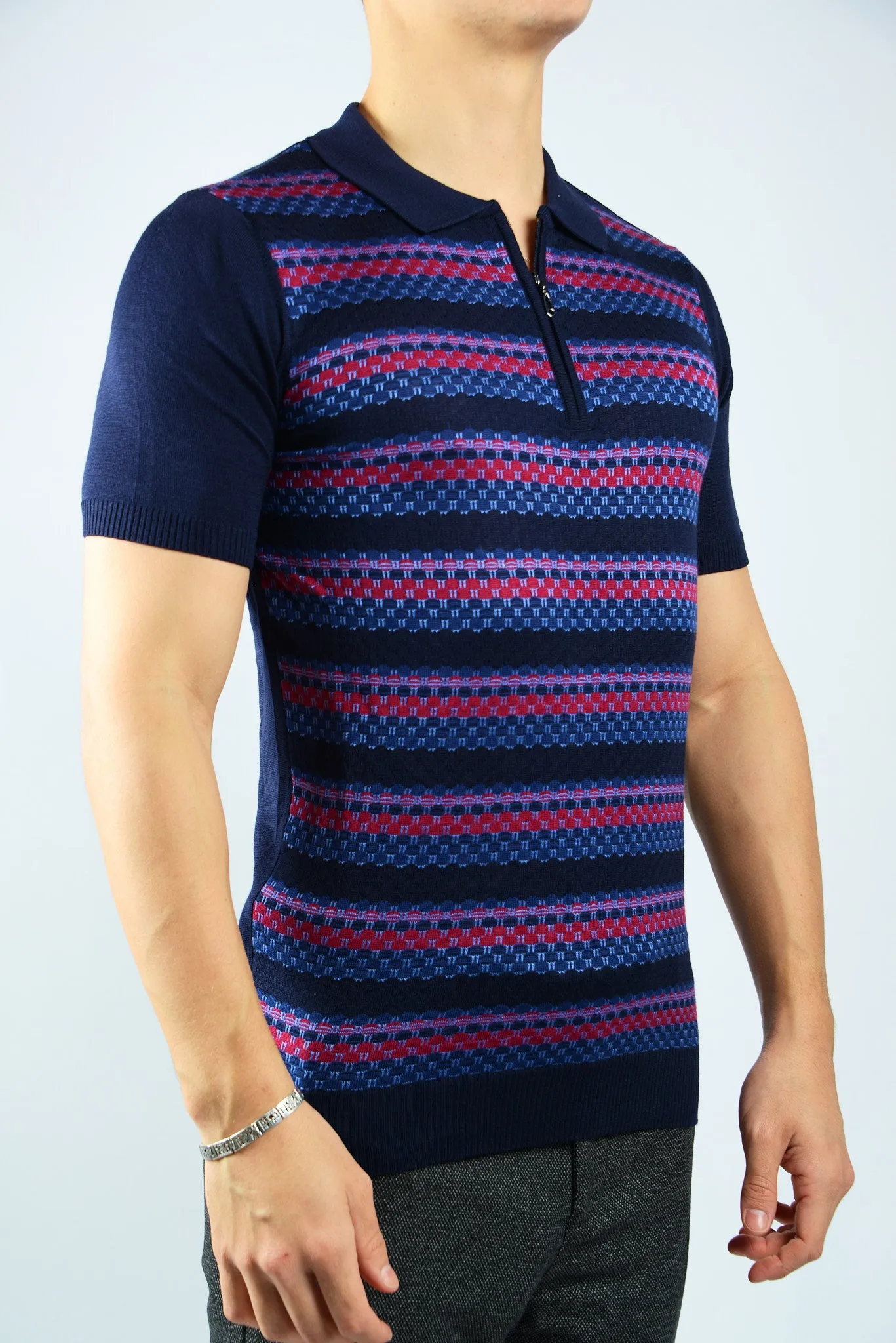 BUBBLE KNIT ZIP POLO