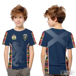 Buchanan Modern Tartan Kid T-Shirt with Family Crest and Lion Rampant Vibes Sport Style