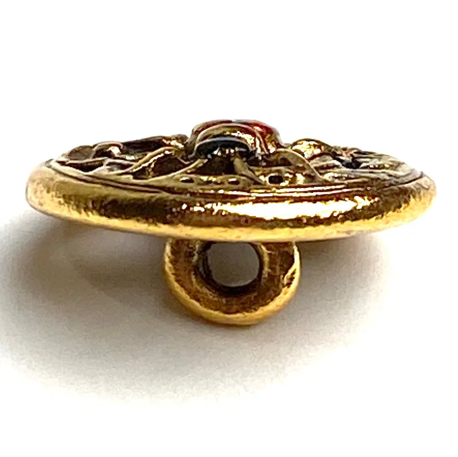 Bug Button, Shiny Red/Gold 1/2" by Susan Clarke  #SC-348