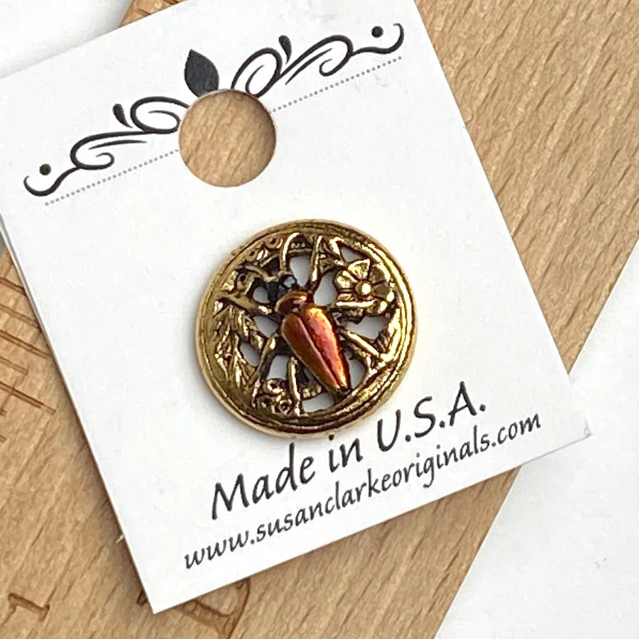 Bug Button, Shiny Red/Gold 1/2" by Susan Clarke  #SC-348