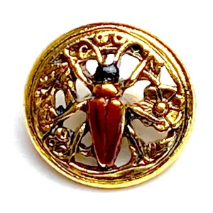 Bug Button, Shiny Red/Gold 1/2" by Susan Clarke  #SC-348