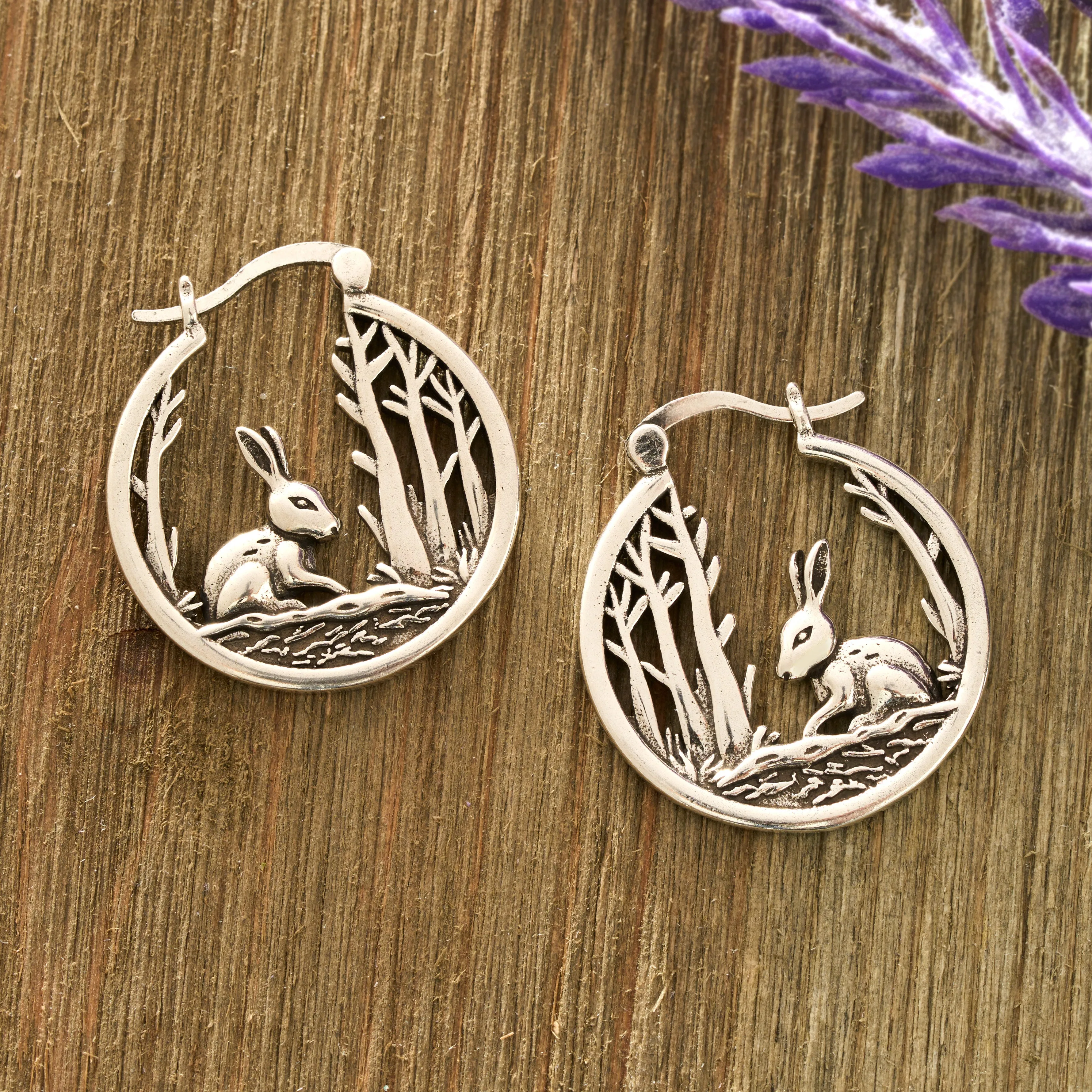 Bunny in the Woods Hoop Earrings