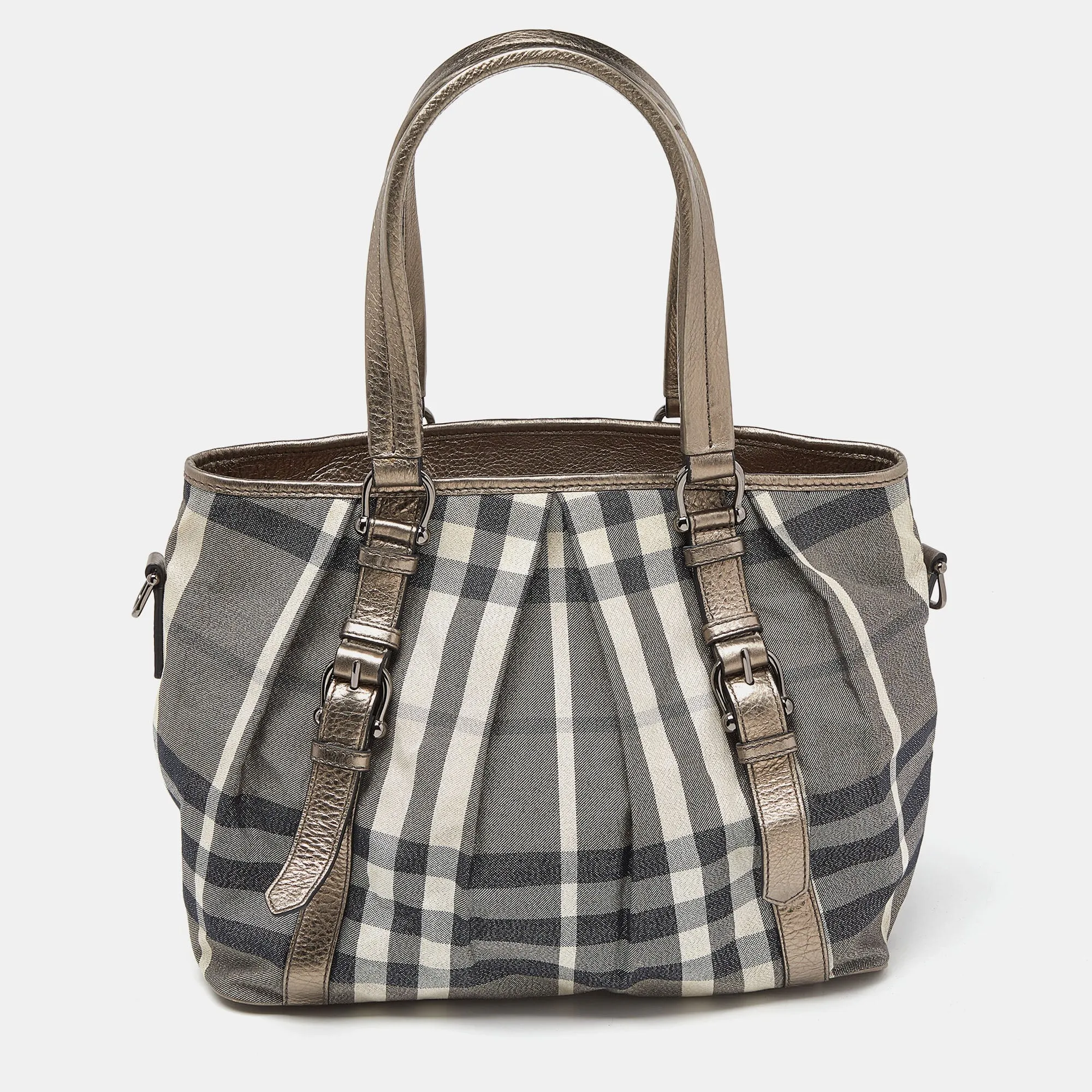 BURBERRY Beige Beat Check Lurex Fabric and Leather Northfield Tote