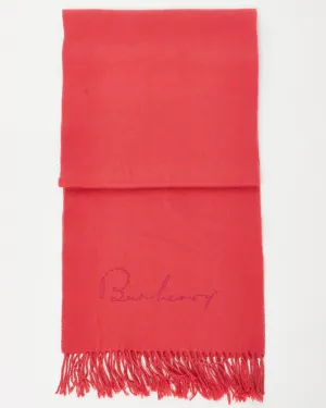 Burberry Pink Cashmere Cursive Logo Fringe Scarf