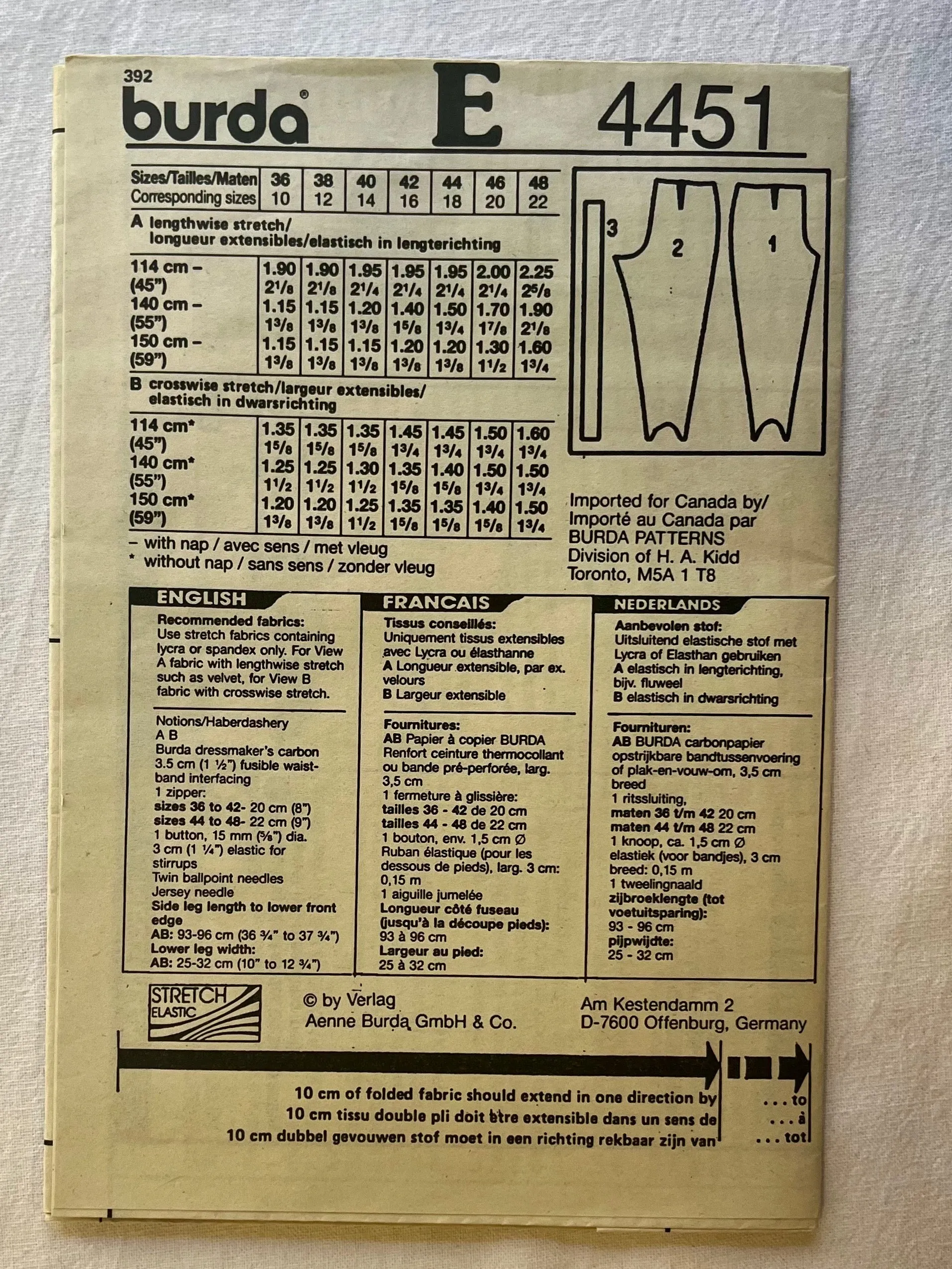 Burda 4451 UNCUT Adult Pants Sizes 10-20