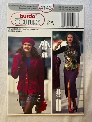 Burda Couture 4143 UNCUT Adult Jacket, Vest, Shorts, Skirt Sizes 10-20