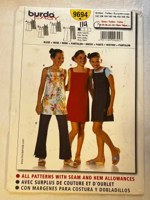 Burda Easy 9694 Sewing Pattern PARTIALLY CUT Girls' Dress & Pants Size 7