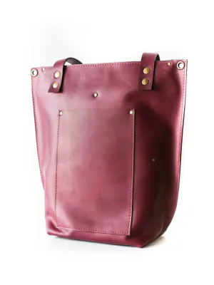 Burgundy Zip Top Leather Tote Bag