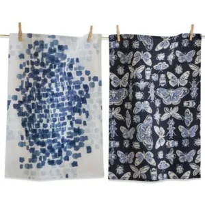Butterfly and Seaglass Dishtowel Set of 2 - Blue