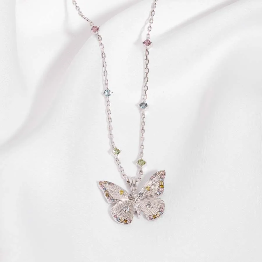 Butterfly Rainbow & Silver Necklace