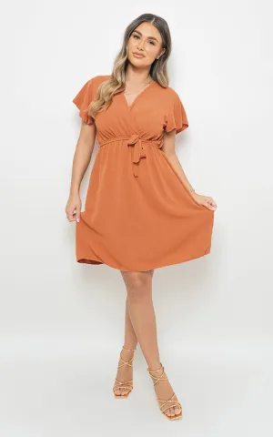 Butterfly Sleeve Belted Wrap Mini Dress