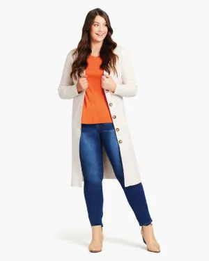 Button Down Midi Cardigan | Egret Mix