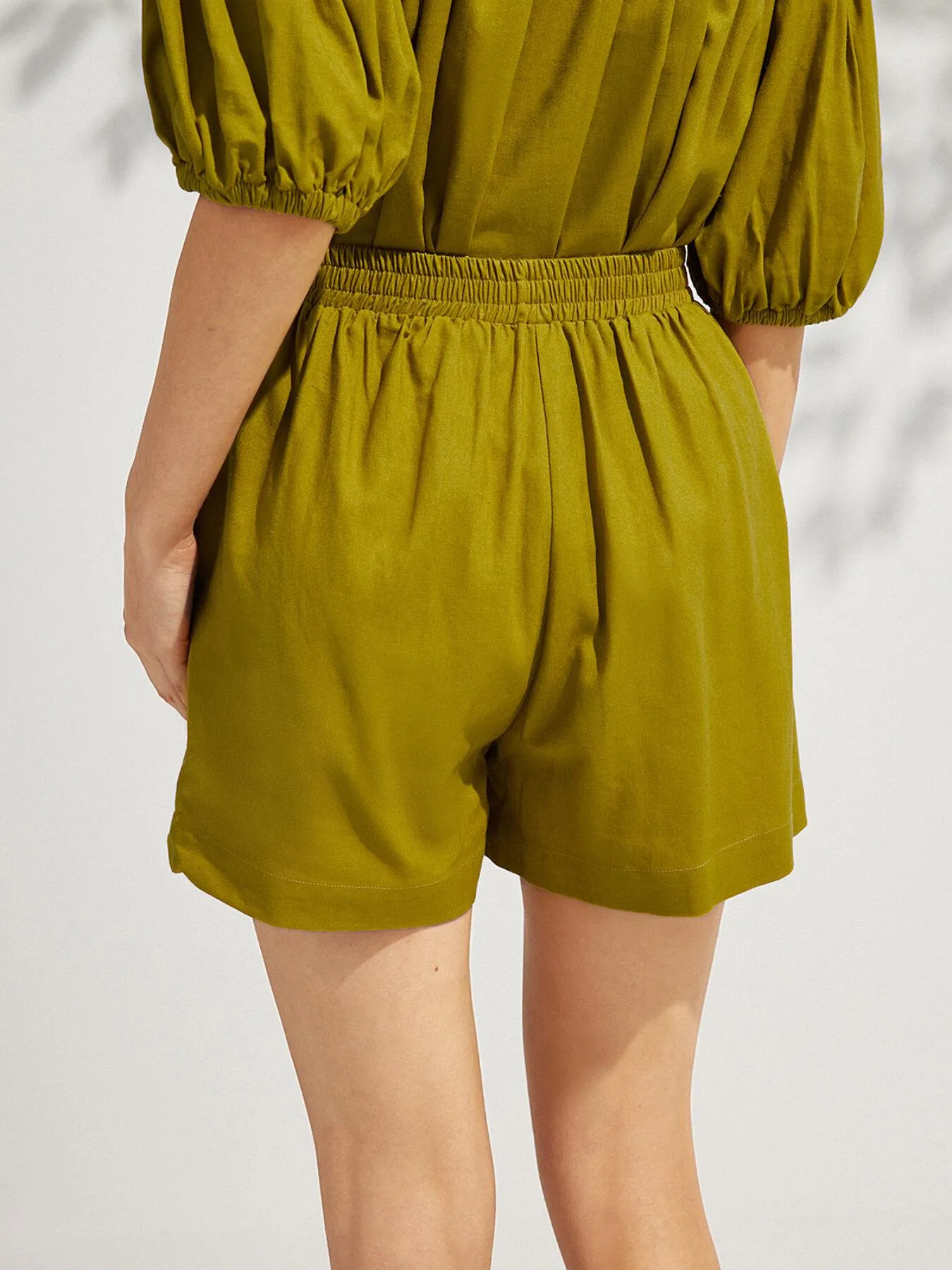 Button Front Elastic Waist Cotton Poplin Shorts