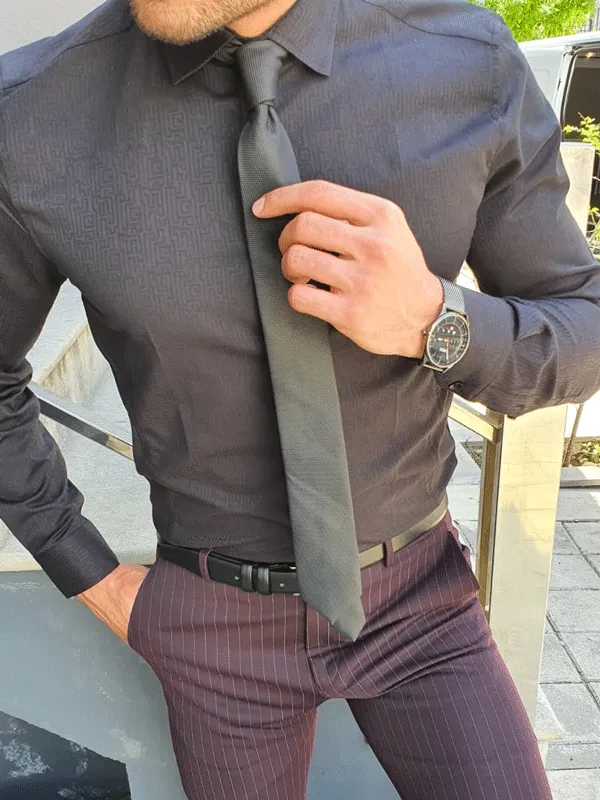 Buy Black Slim Fit Patterned Cotton Shirt by GentWith with Free Shipping