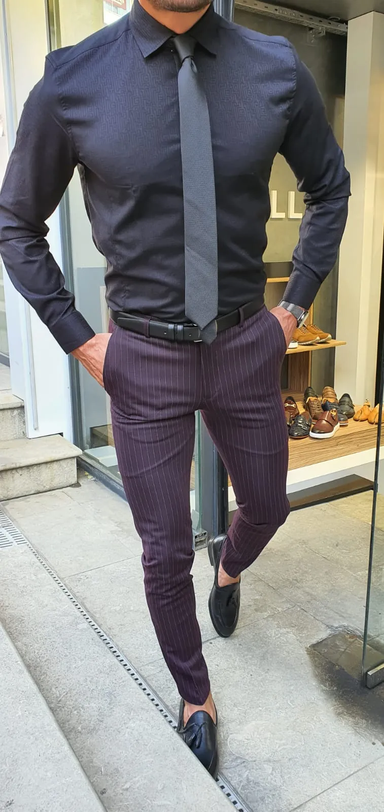 Buy Black Slim Fit Patterned Cotton Shirt by GentWith with Free Shipping