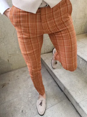 Buy Orange Slim Fit Check Pants by GentWith with Free Shipping