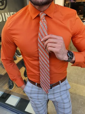Buy Orange Slim Fit Cotton Shirt by GentWith.com with Free Shipping