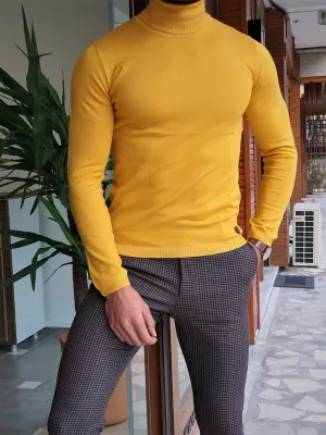 Buy Yellow Slim Fit Turtleneck Wool Sweater by GentWith | Free Shipping