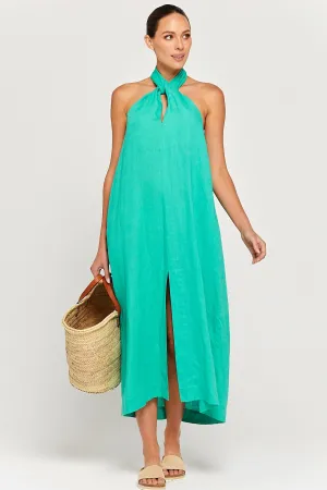 BY RIDLEY Womens Zariyah Linen Dress - Emerald