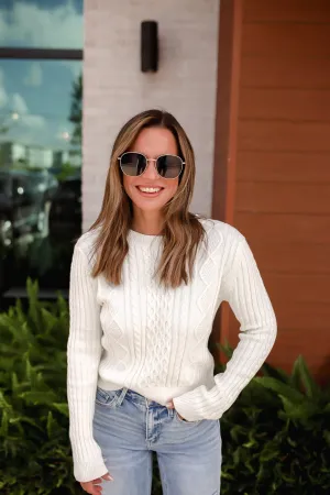 Cable-Knit Round Neck Long Sleeve Sweater