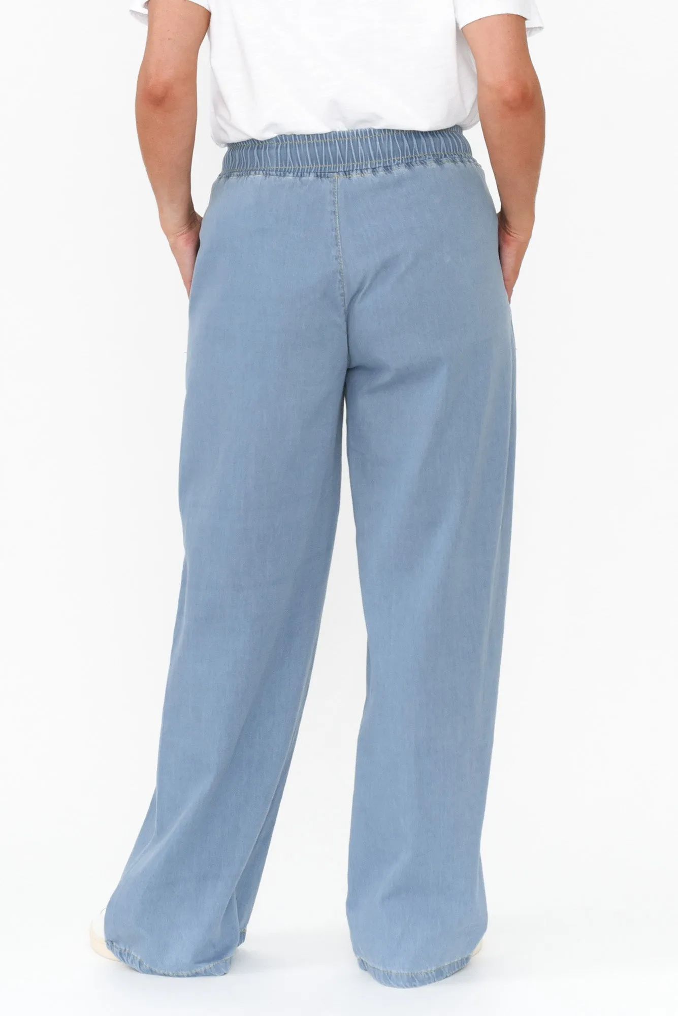 Caden Blue Chambray Cotton Tie Pants