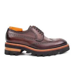 Calfskin Brogue Derby Shoes with Unique Leather Brown