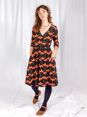 Callie 3/4 Sleeve Wrap Dress - Mod Daisy Poppy