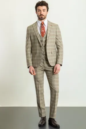 Camel Orange Slim Fit Notch Lapel 3 Piece Plaid Suit | GentWith