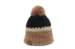 Camel Zwart combinatie warme gevoerde winter muts