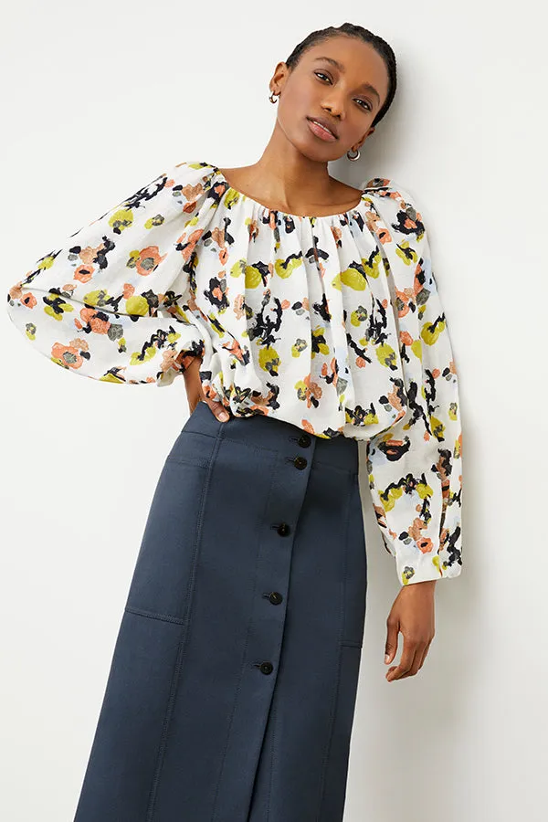 Camilla Top - Meadow Print Linen :: Multicolor