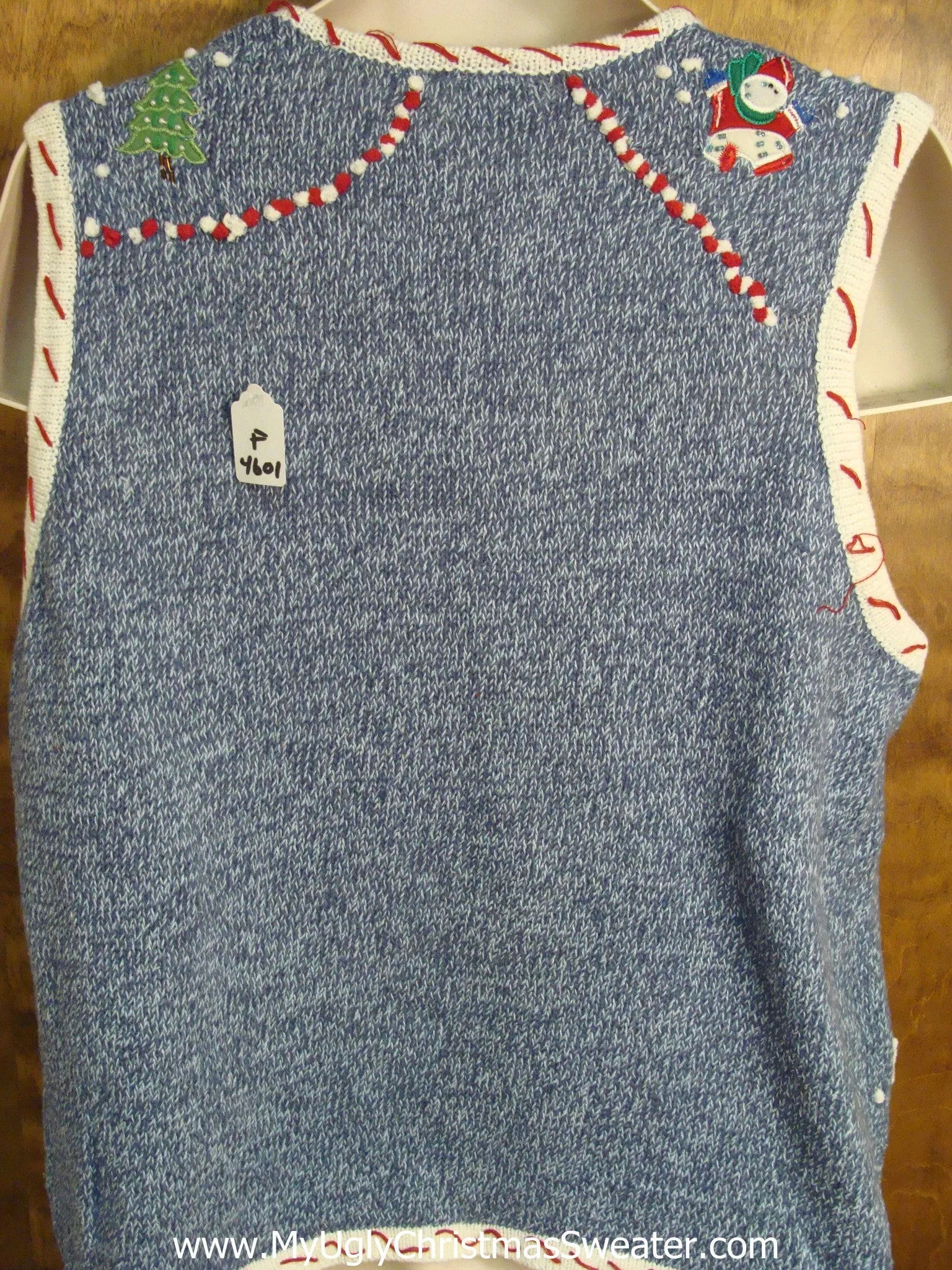 Candy Cane Trimmed Blue Ugly Christmas Sweater Vest