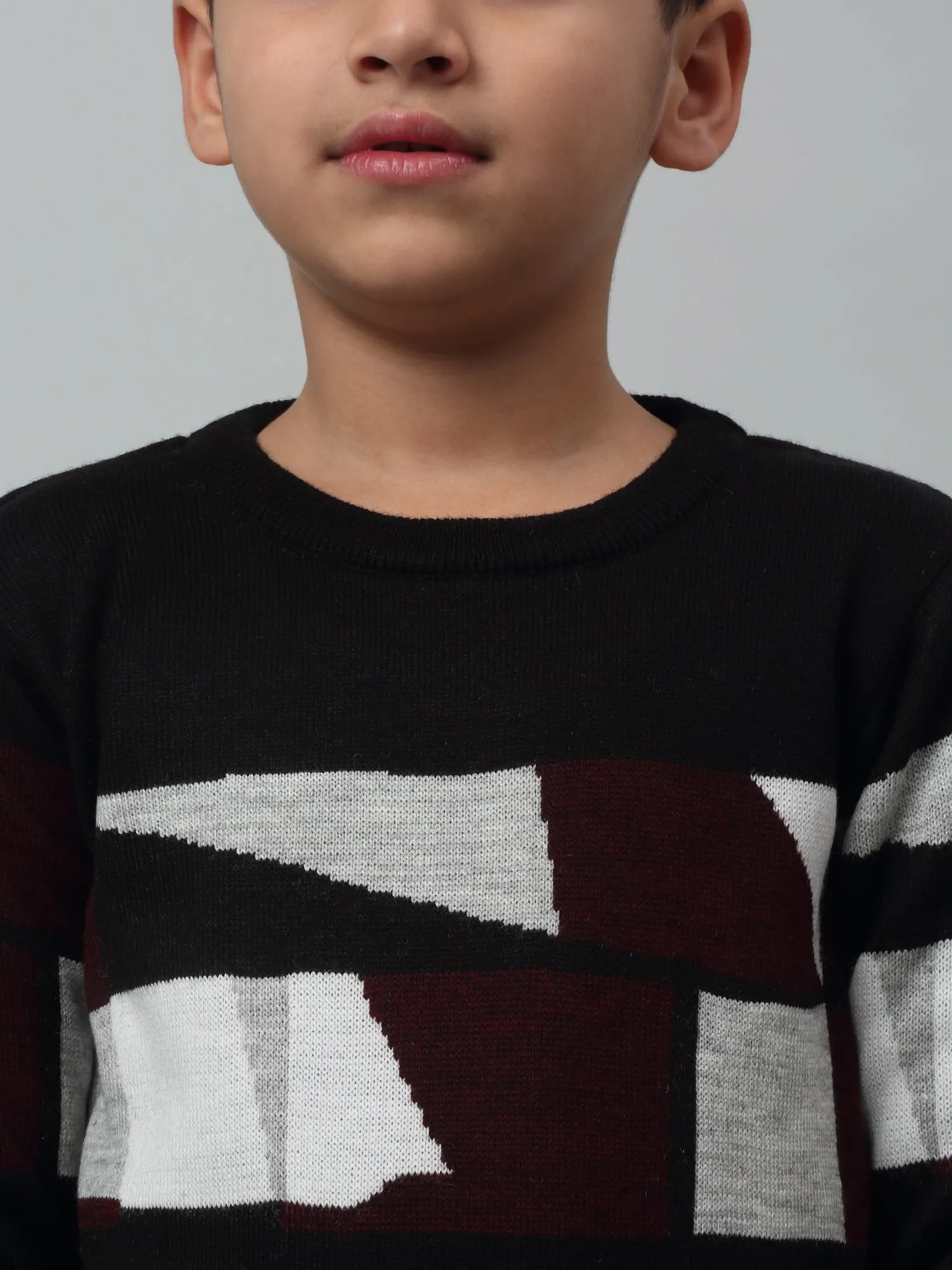 Cantabil Boys Black Abstract Print Round Neck Sweater For Winter