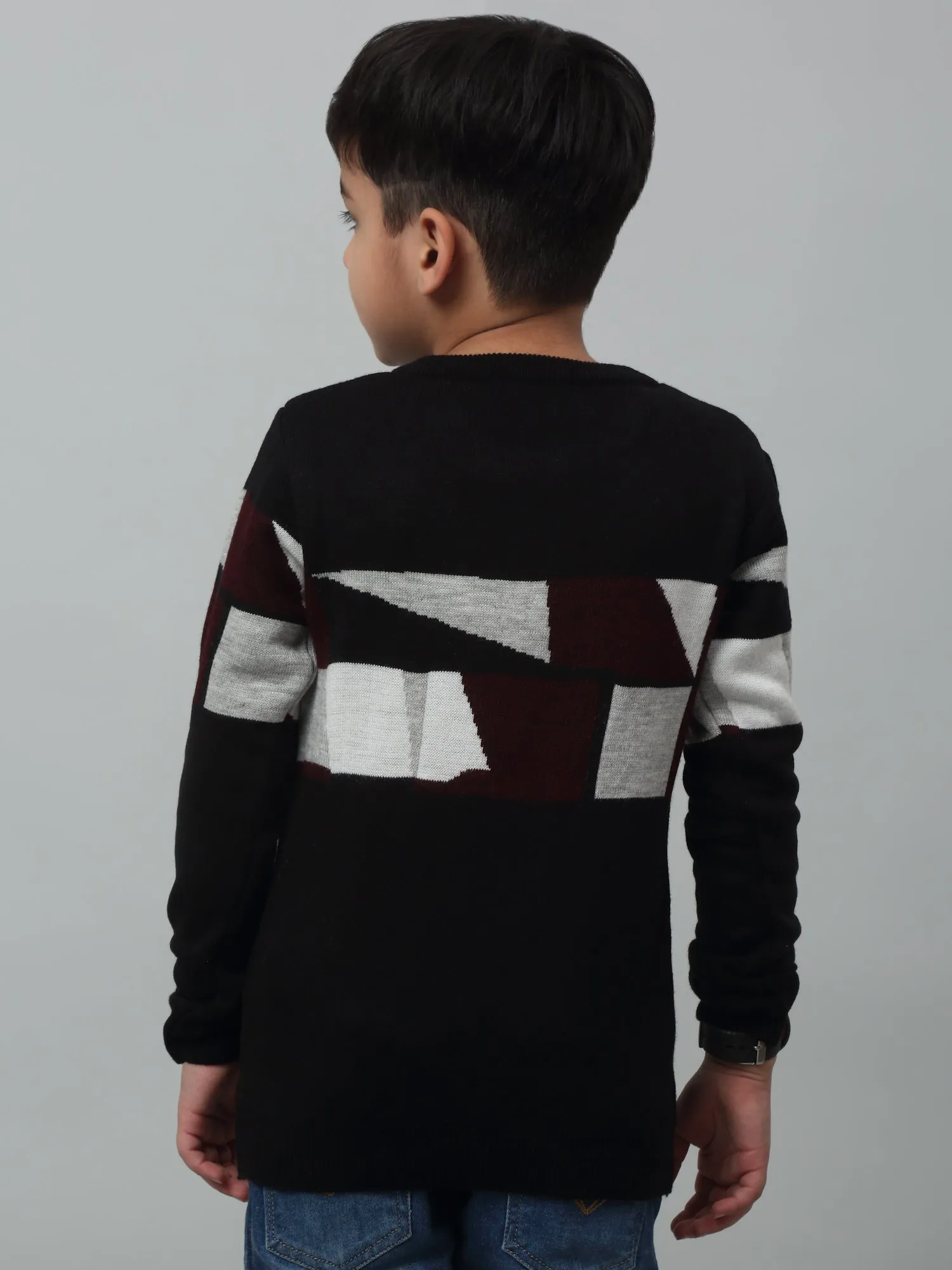 Cantabil Boys Black Abstract Print Round Neck Sweater For Winter