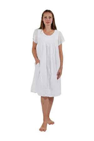 Cap Sleeve 100% Cotton White Embroidered Chemise
