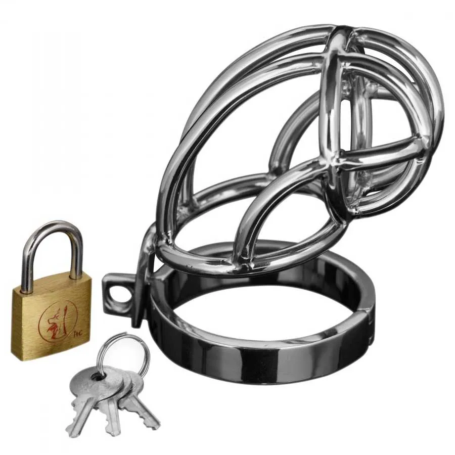 Captus 4 Inch Stainless Steel Locking Chastity Cage by Master Series