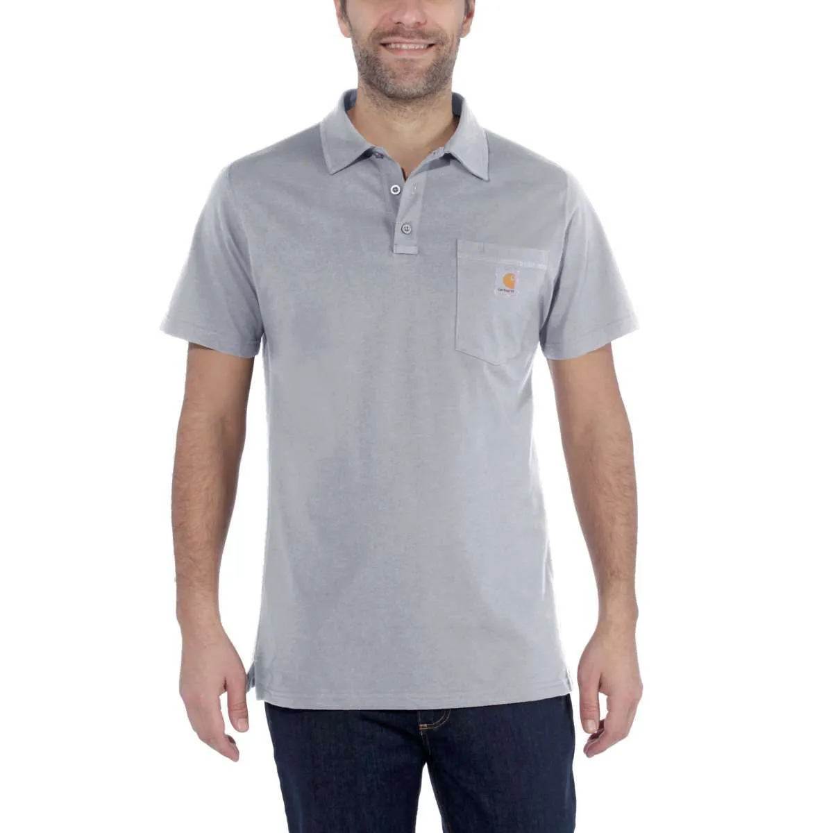 Carhartt&#x20;103569&#x20;Force&#xAE;&#x20;Cotton&#x20;Delmont&#x20;Pocket&#x20;Polo&#x20;-&#x20;Heather&#x20;Grey