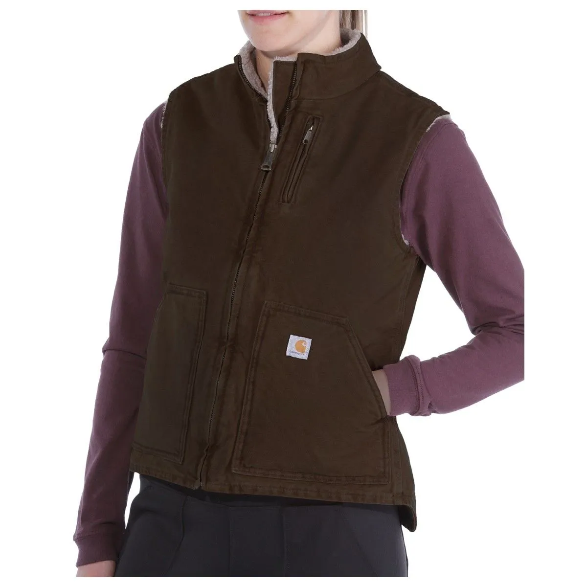 Carhartt&#x20;WV001&#x20;Women&#x27;s&#x20;Sandstone&#x20;Mock&#x20;Neck&#x20;Vest&#x20;-&#x20;Dark&#x20;Brown