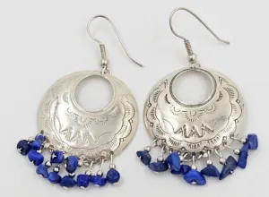 Carolyn Pollack Relios Sterling Silver Lapis Lazuli Drop Dangle Earrings 1980's