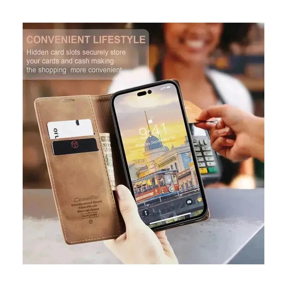 Caseme Magnetic Flip PU Leather Wallet Case for iPhone XS Max - Brown