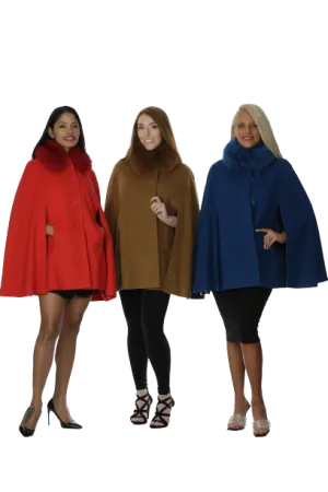Cashmere & Wool Cape with Detachable Fox Collar