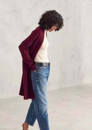 Cashmere Edge To Edge Cardigan in Barolo Red
