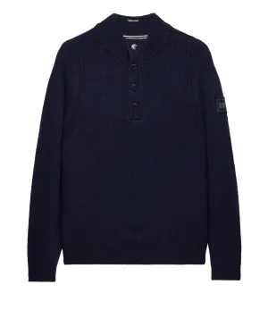 Castillos Knitted Wool Quarter Neck Sweater Navy