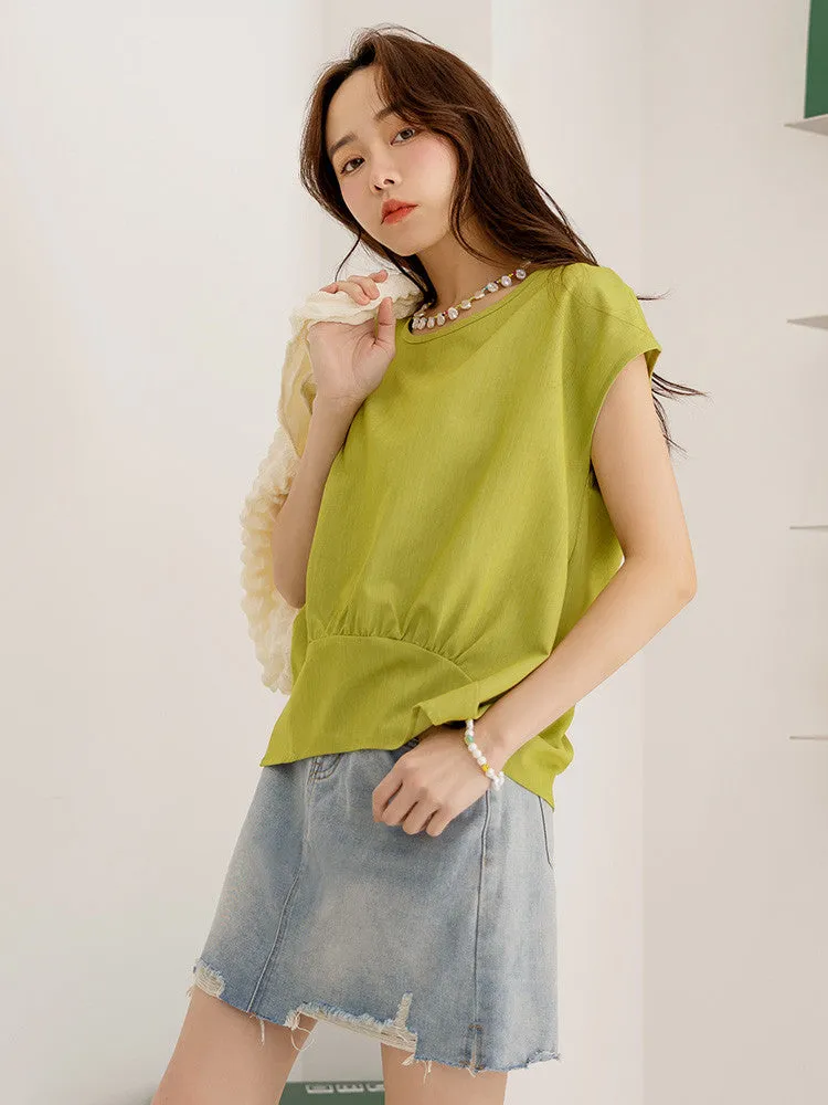 Casual Basic Solid Ruched Loose Blouse Top