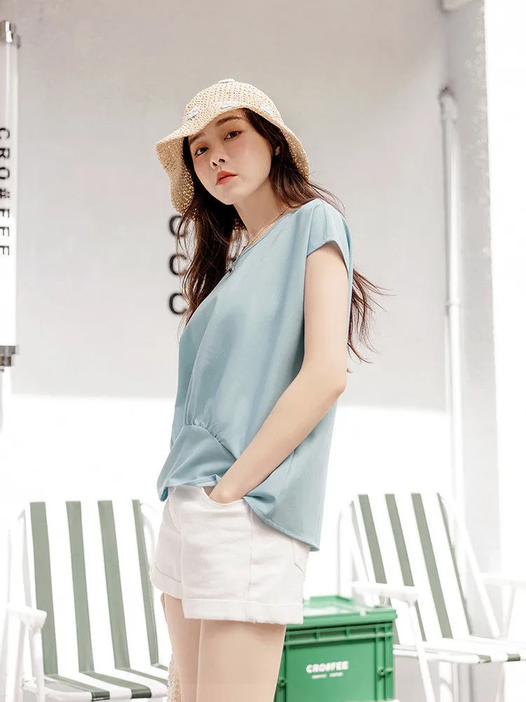 Casual Basic Solid Ruched Loose Blouse Top