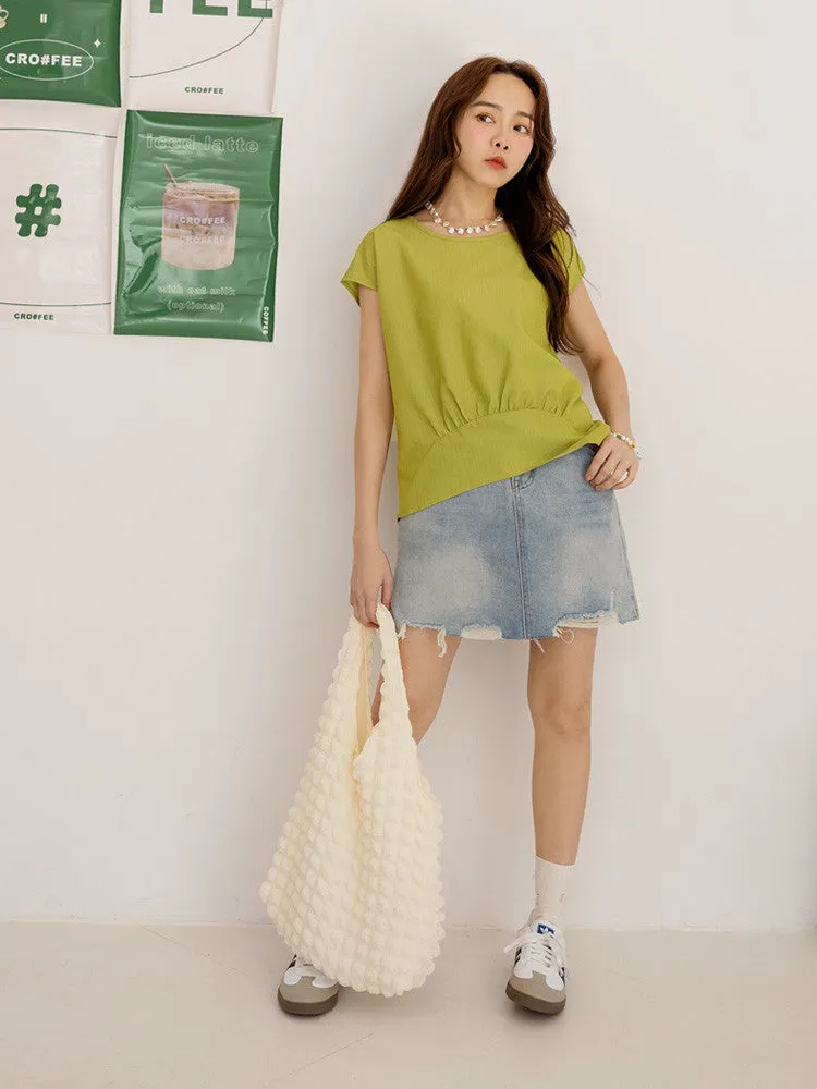 Casual Basic Solid Ruched Loose Blouse Top