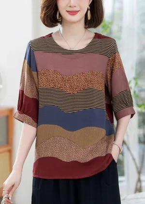 Casual Colorblock O Neck Print Patchwork Cotton T Shirt Summer LY5991