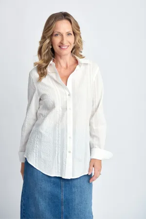 Casual Cotton Embossed Stripe Shirt White