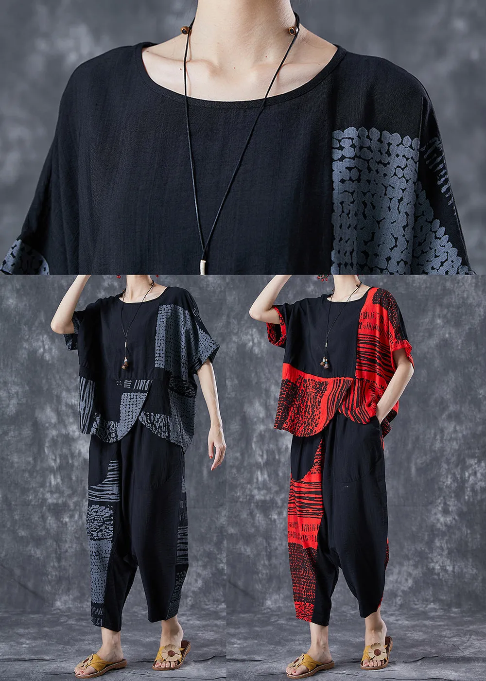 Casual Grey Asymmetrical Patchwork Cotton 2 Piece Outfit Summer LY7070
