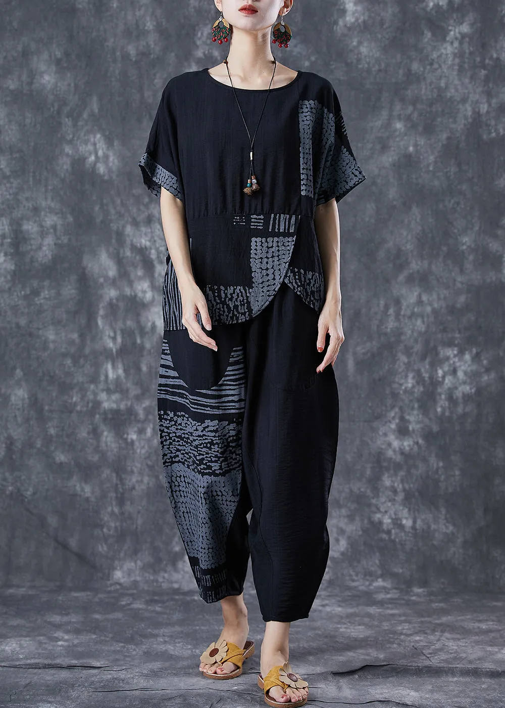 Casual Grey Asymmetrical Patchwork Cotton 2 Piece Outfit Summer LY7070